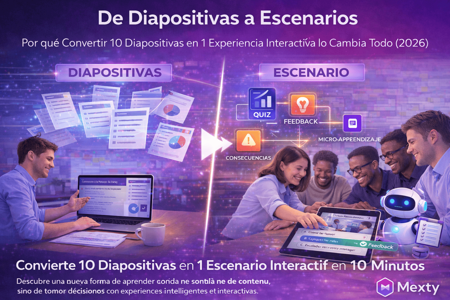 De diapositivas a escenarios: por qué transformar 10 diapositivas en una experiencia interactiva lo cambia todo (2026)